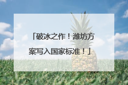 破冰之作！潍坊方案写入国家标准！