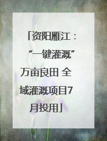 资阳雁江：“一键灌溉”万亩良田 全域灌溉项目7月投用